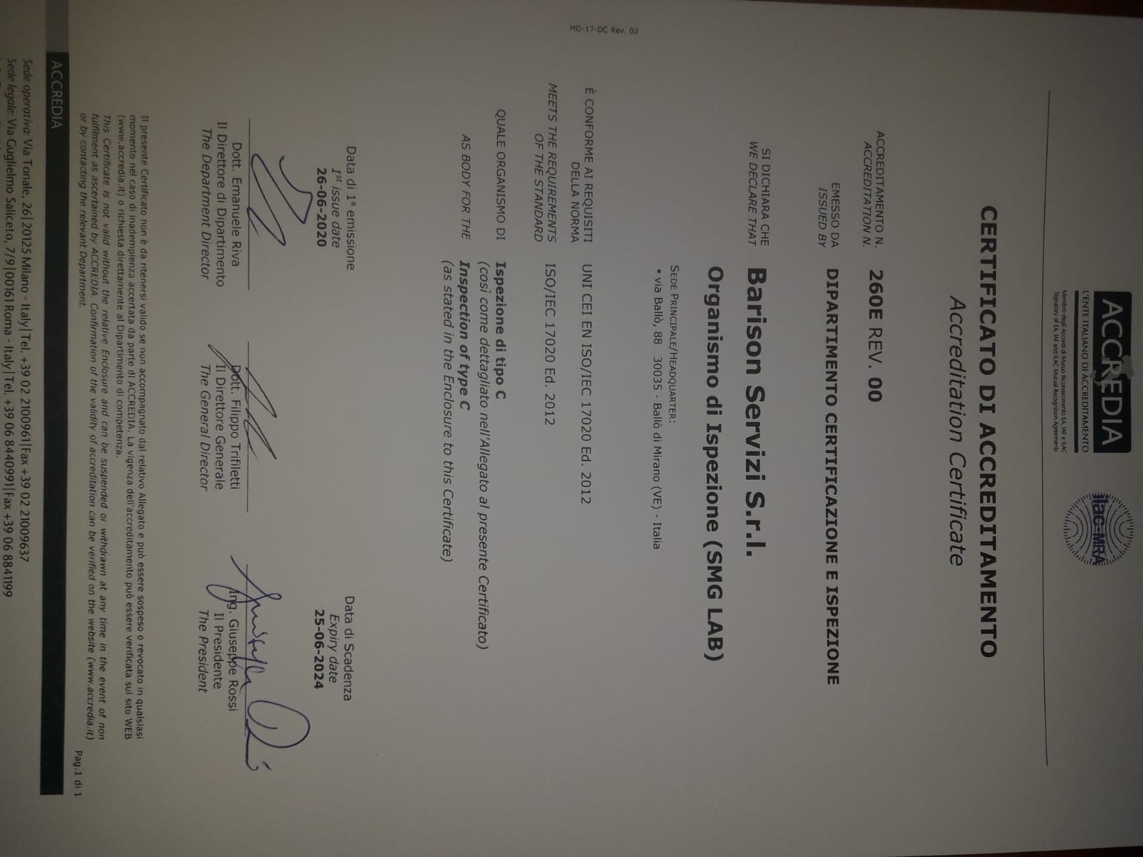 Certificato Accreditamento